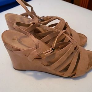 A2 size 8 suede wedge heel sandals